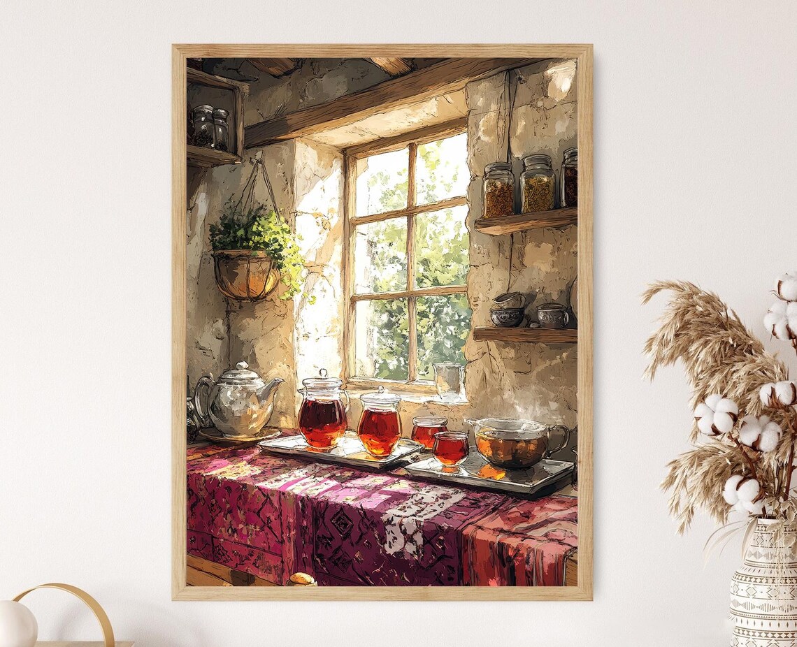 Kurdish Tea Time Art Print, Traditional Glasses