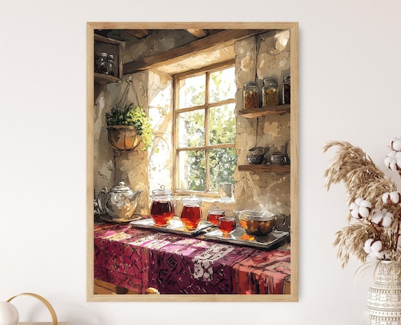 Kurdish Tea Time Art Print, Traditional Glasses