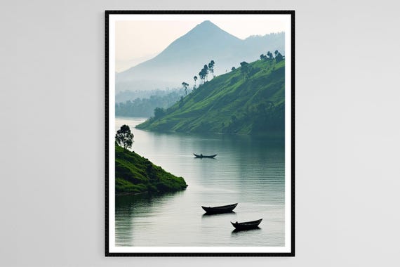 Lake Kivu Art Print Tranquil Waters Rolling Green Hills