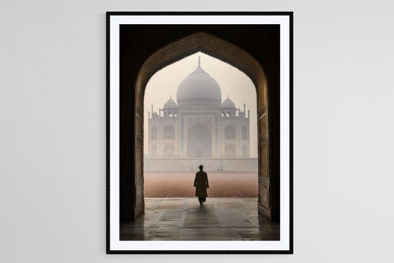 Mystical Taj Mahal Art Print Morning Fog Scene Indian Architecture Wall Decor