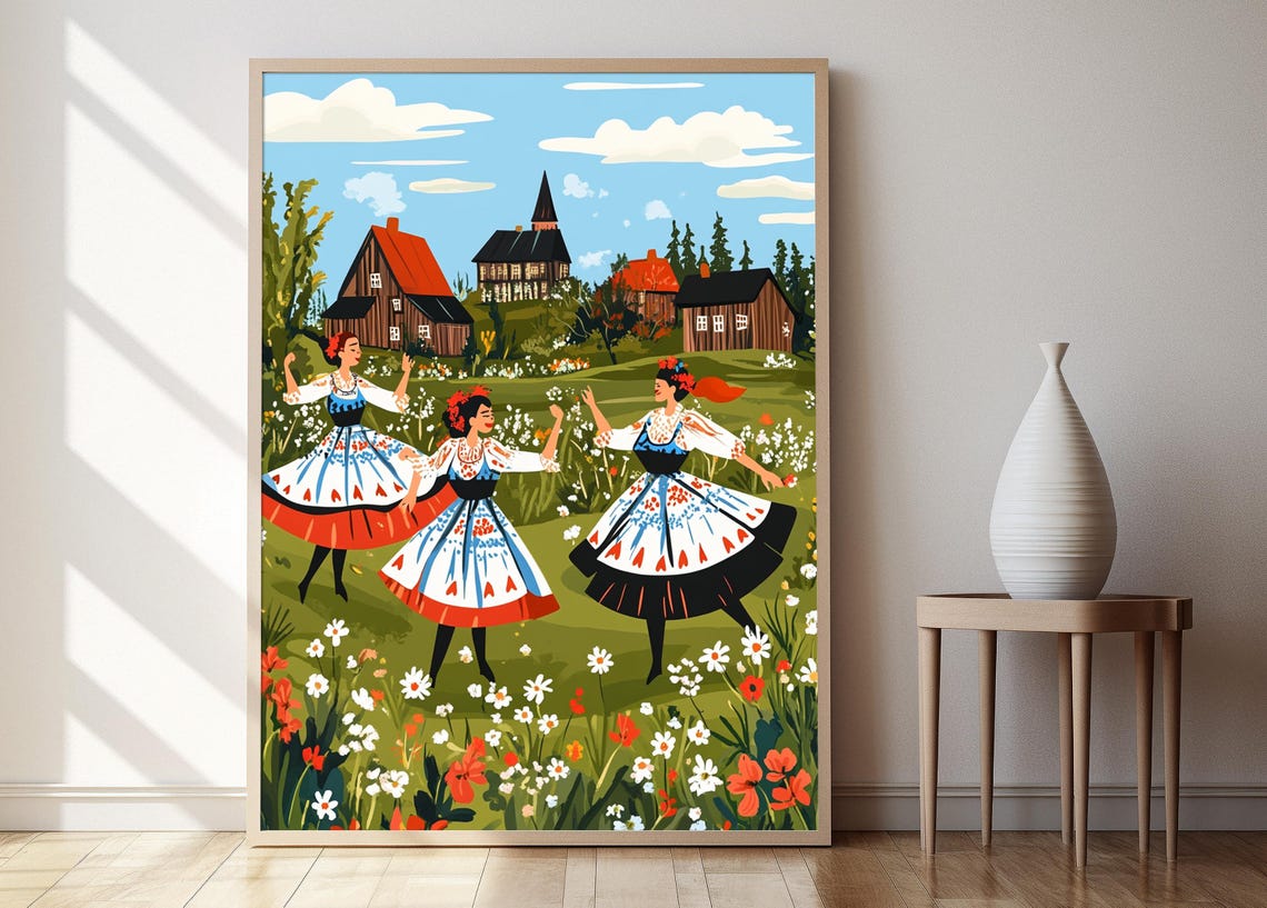 Latvian Folk Dance Art Print Baltic Cultural Decor