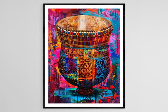 Vibrant Kanjira With Intricate Motifs Art Traditional Indian Musical Instrument Painting