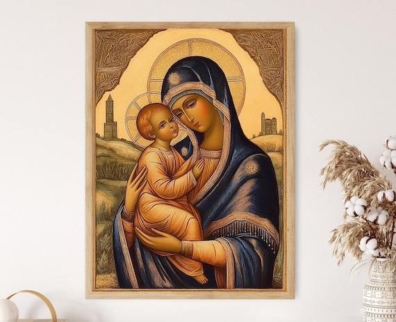 Theotokos and Child Byzantine Orthodox Icon Gold Religious Art Poster
