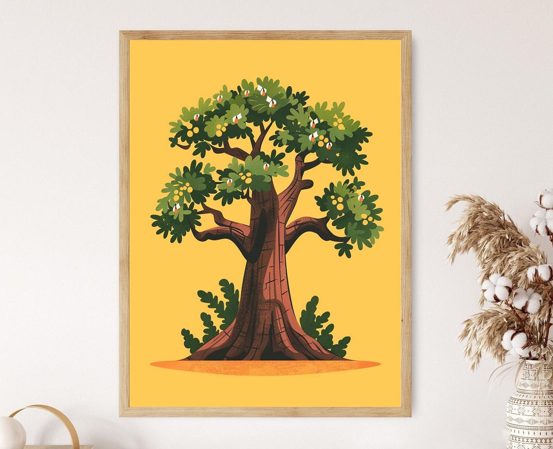 Baobab Tree Art Print Vibrant Illustration For Home Decor Unique Nature Gift