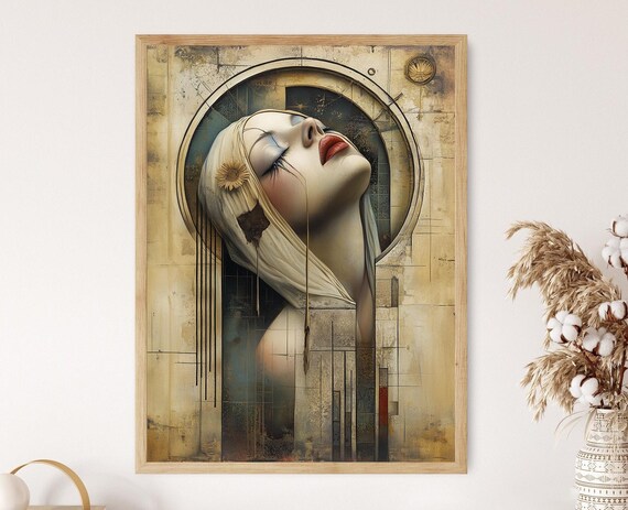 Weeping Woman Surreal Portrait Tears Encaustic Style Art Poster