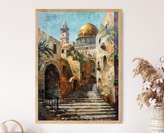 Dome of the Rock Jerusalem Old City Street Stone Stairs Art Poster