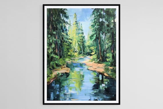 Winding River Through The Forest Dynamic Landscape Art Print Emily Carr Style