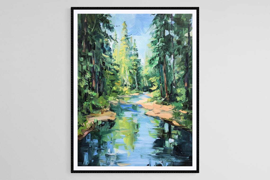 Winding River Through The Forest Dynamic Landscape Art Print Emily Carr Style