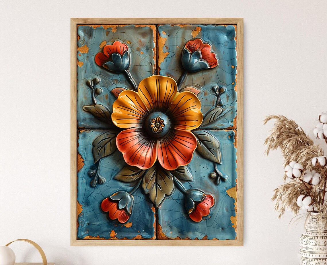 Mexican Talavera Pattern Art Print, Vibrant Style