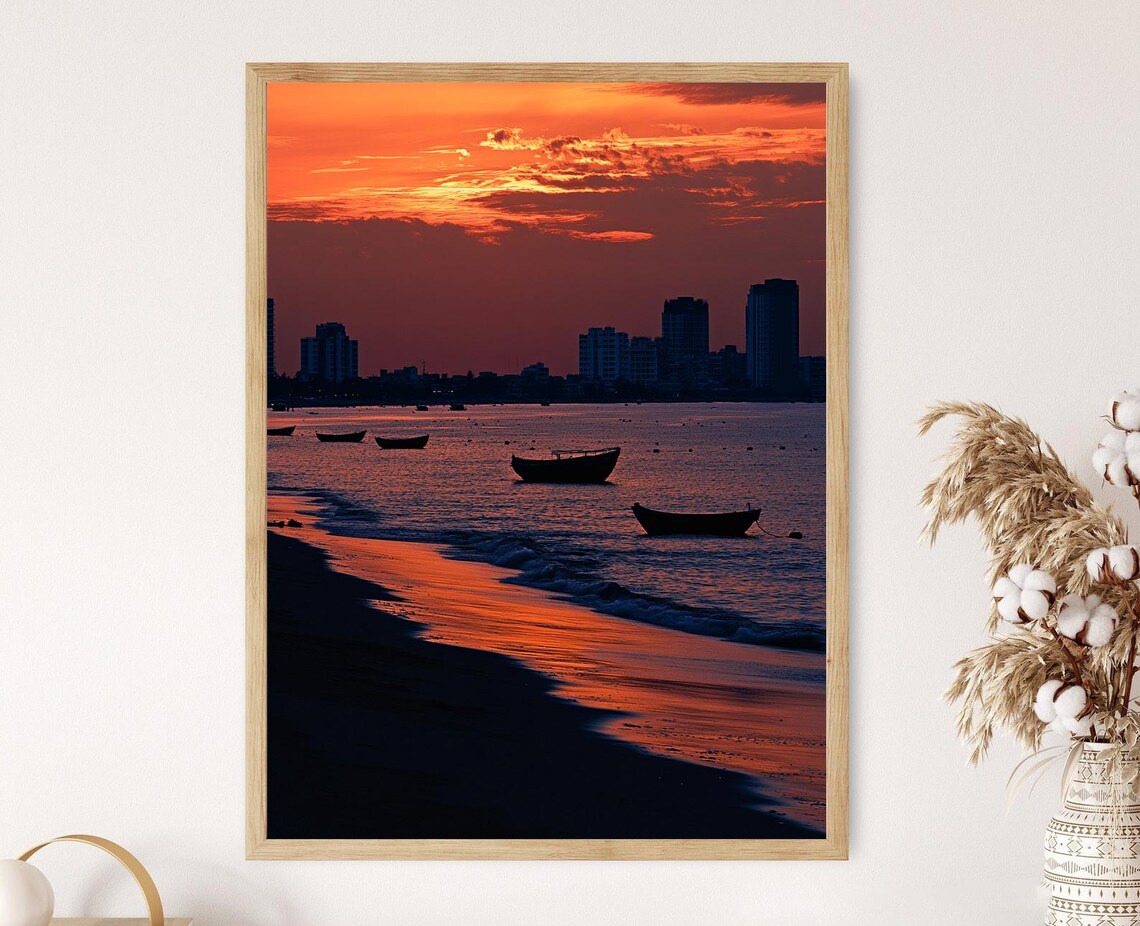 Chennai Marina Beach Sunset Silhouette Art Print