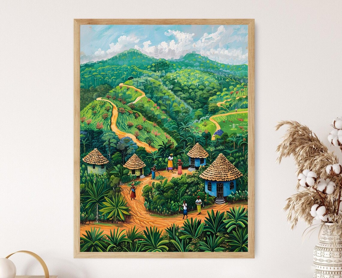 Yam Fields of Ghana, African Landscape Art Print