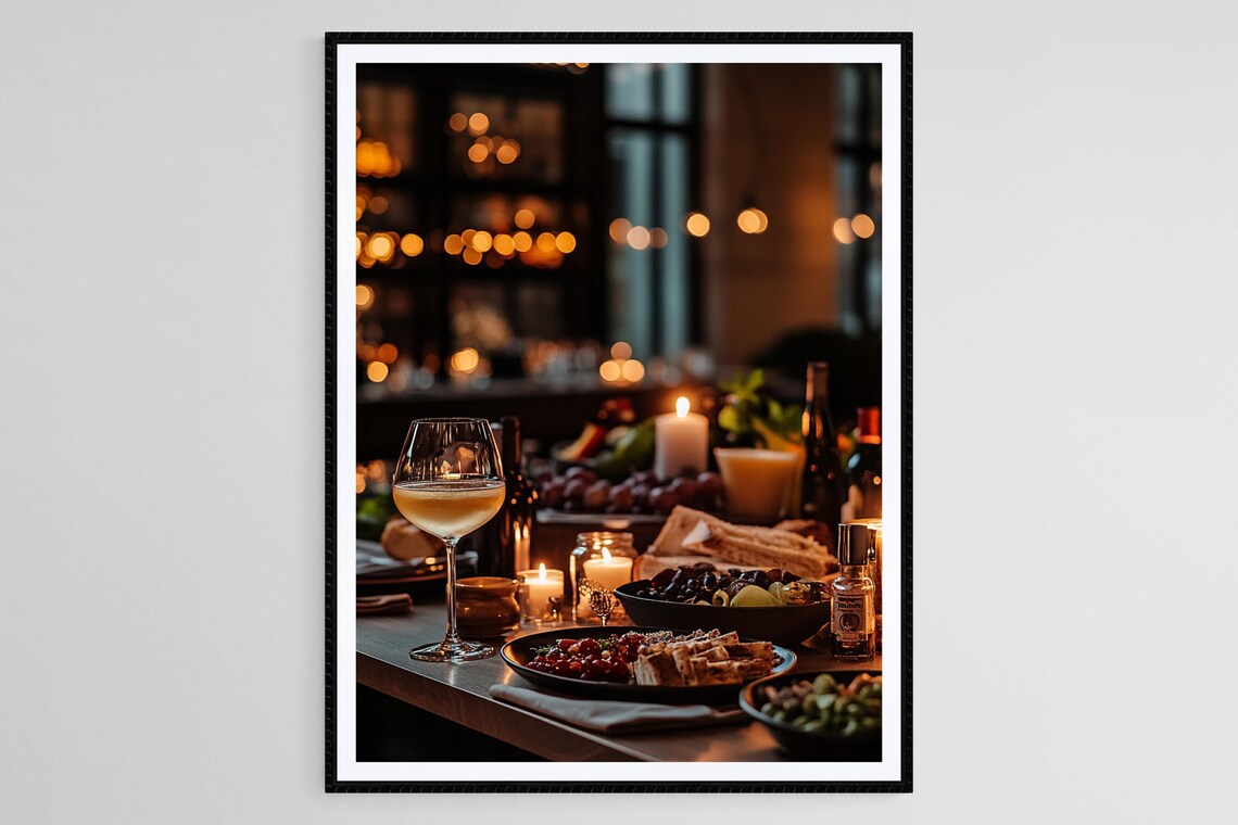 Candlelit Wine Dinner Photo Charcuterie Cheese Evening Glow Art Print