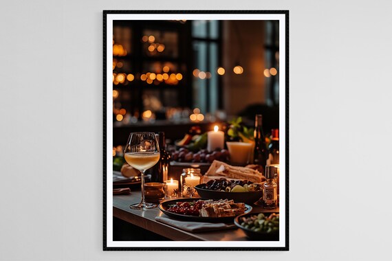Candlelit Wine Dinner Photo Charcuterie Cheese Evening Glow Art Print