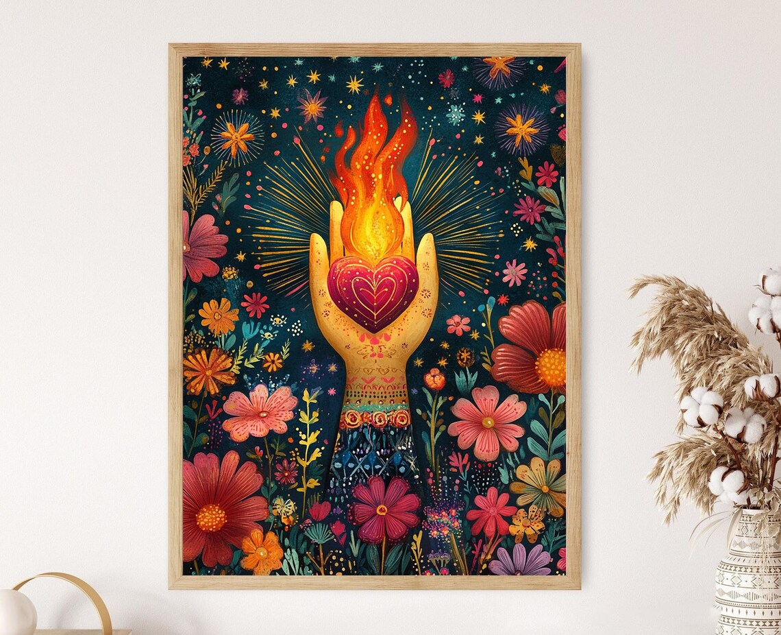 Hand And Heart Milagro Illustration, Mexican Folk Charm