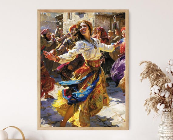 Kurdish Folk Dance Art Print Vibrant Traditional Illustration For Cultural Home Decor Perfect Holiday Gift Newroz Celebration