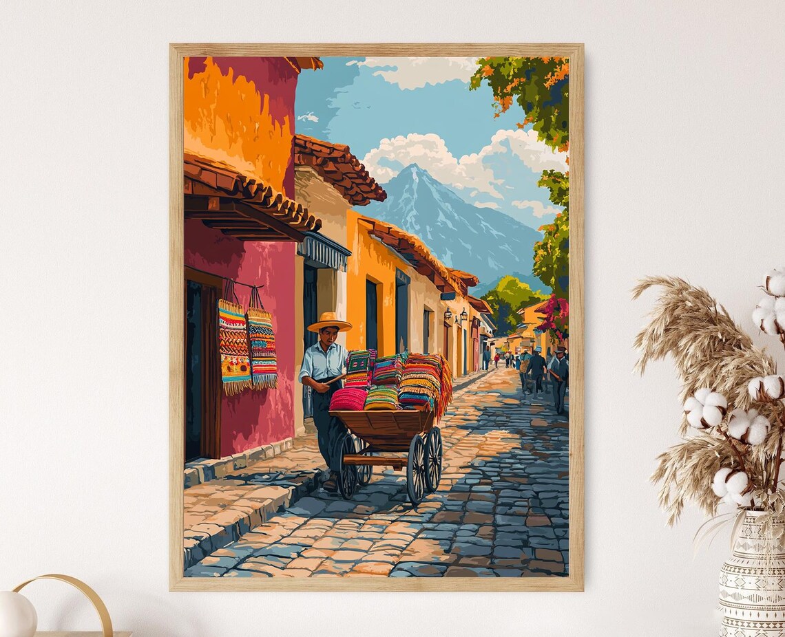 Antigua Street Vendor Illustration, Mayan Textiles