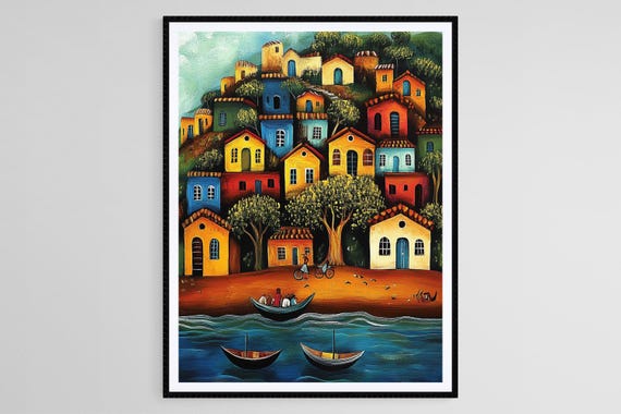 Indian Fishing Village Naive Art Print