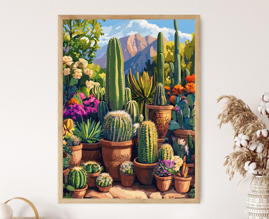Arizona Cactus Garden Art Print, Decorative Cacti