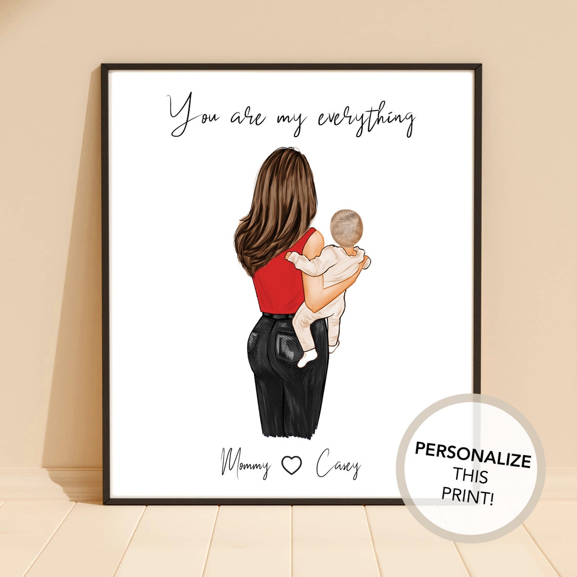 Personalized Mom Baby Portrait Art Mother Newborn Toddler Art Nursery Gift Mom And Daughter Son Baby Shower Present Mothers Day Art - Image 2