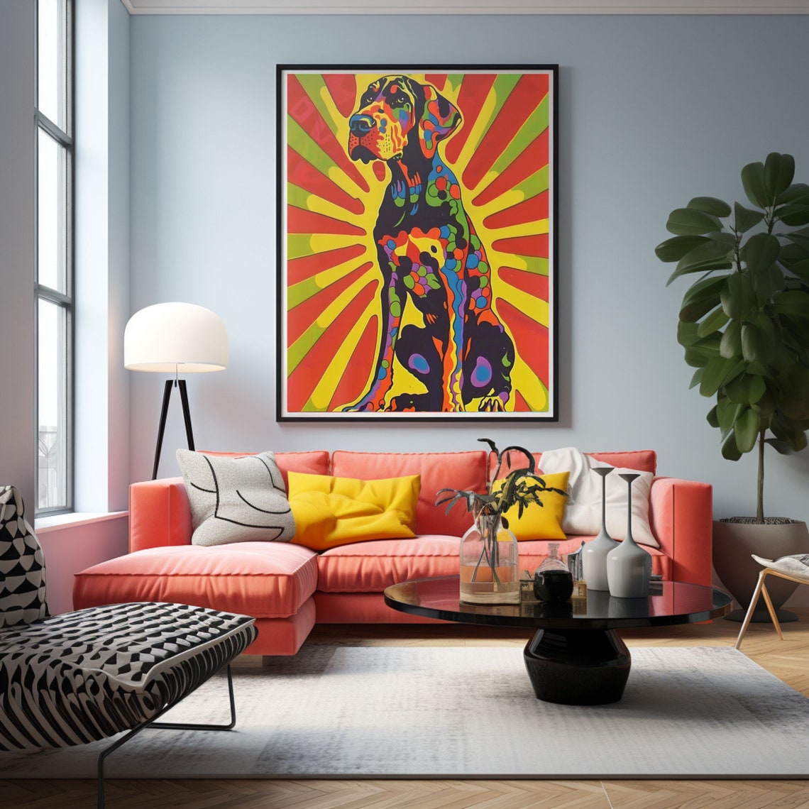 Great Dane Pop Art Colorful Rainbow Sunburst Portrait Dog Wall Art