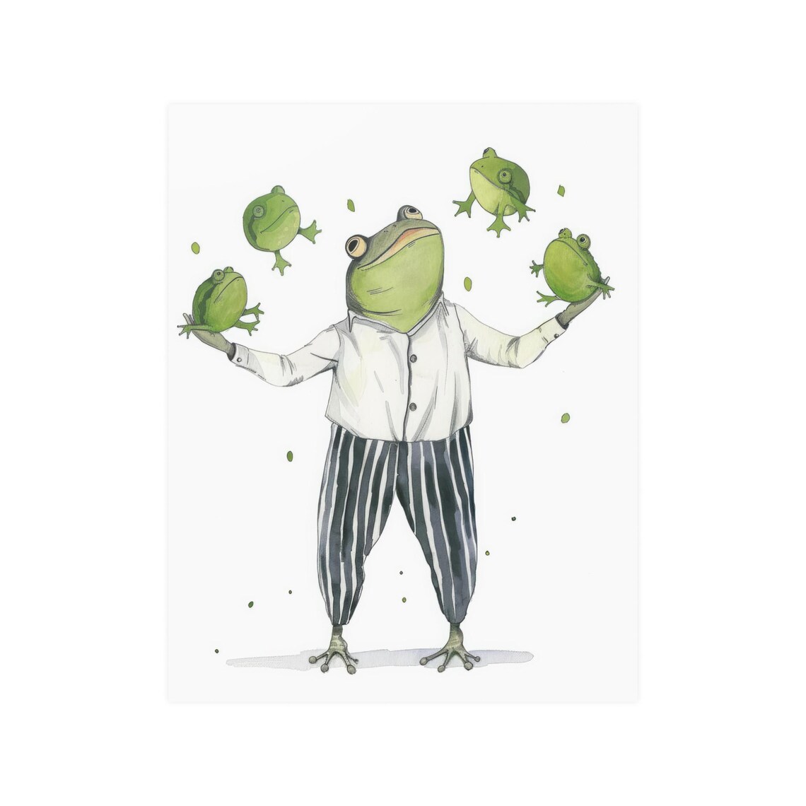 Whimsical Frog Juggler Watercolor Balancing Little Frogs Print - Image 4