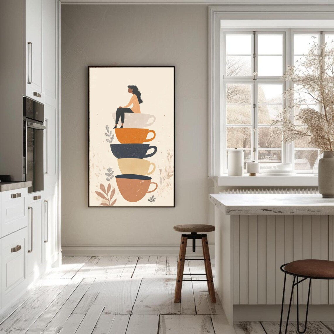 Coffee Wall Art Girl Coffee Poster Teacups Print Tea Wall Art Tea Cups Wall Art