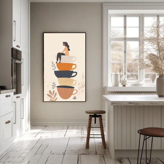Coffee Wall Art Girl Coffee Poster Teacups Print Tea Wall Art Tea Cups Wall Art