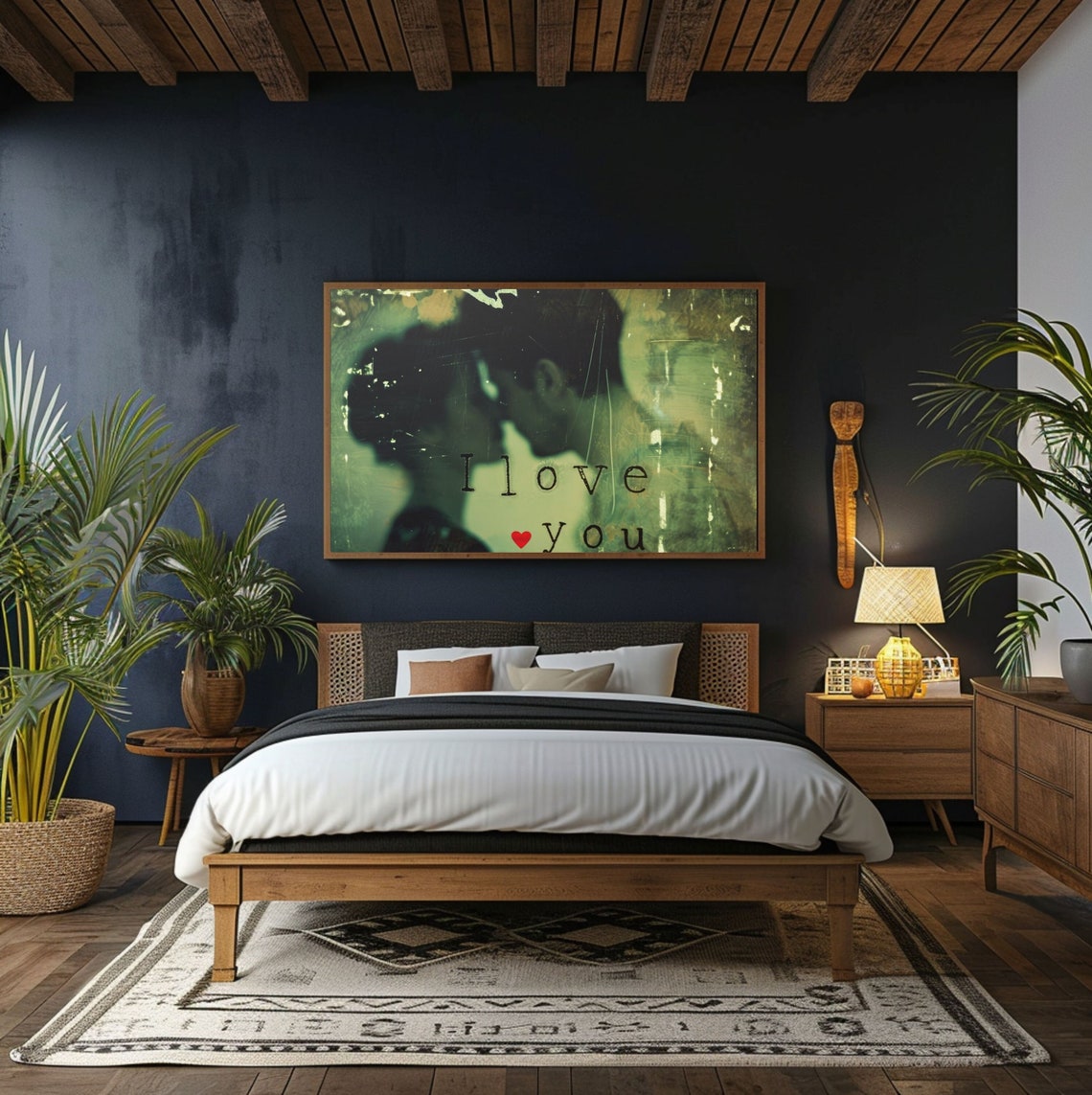 I Love You Distressed Vintage Kiss Photo Romantic Art Poster