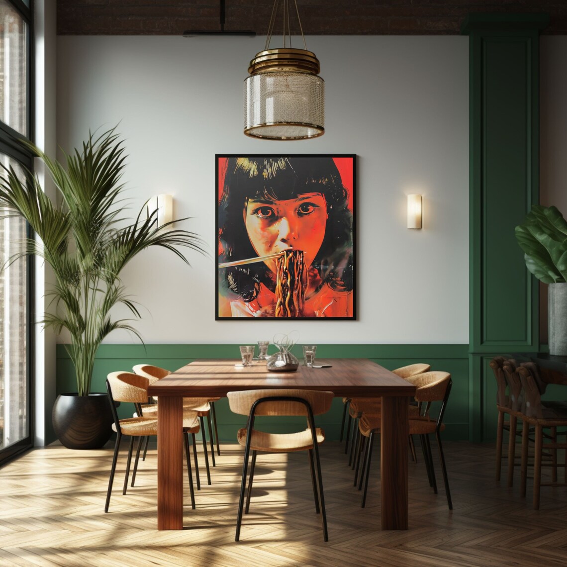 Noodles Girl Eating Noodles Retro Vintage Poster