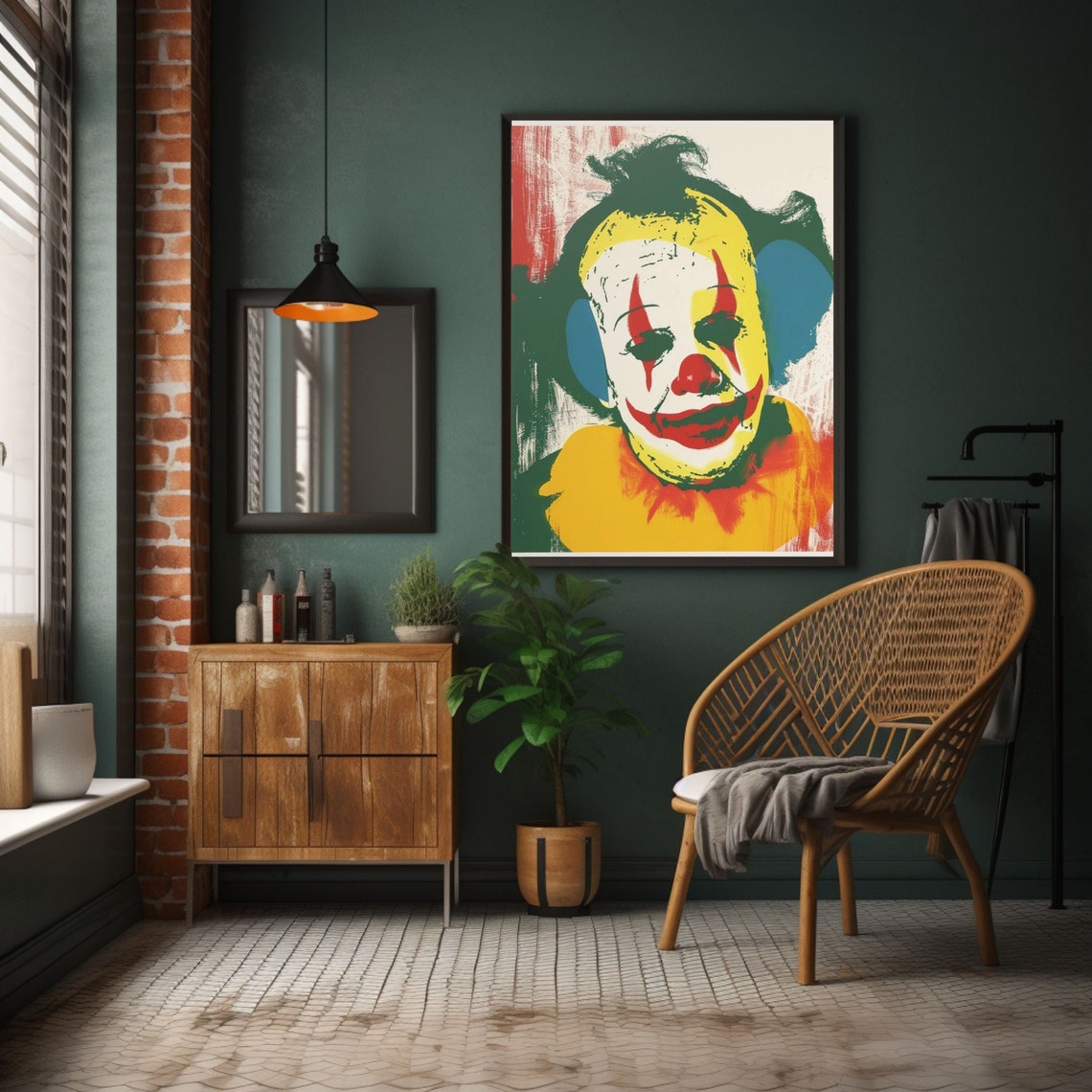 Colorful Pop Art Clown Face Portrait Scary Circus Style Art Poster