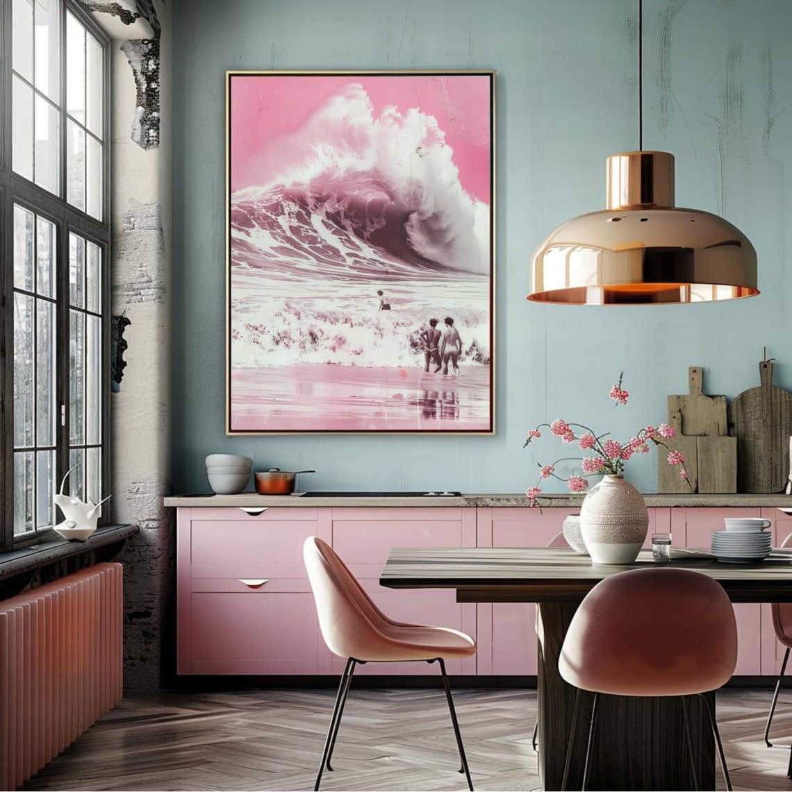Vintage Ocean Wall Art Retro Sea Poster Beach Vintage Print Beach Surfer Poster Beach Wall Art Pink