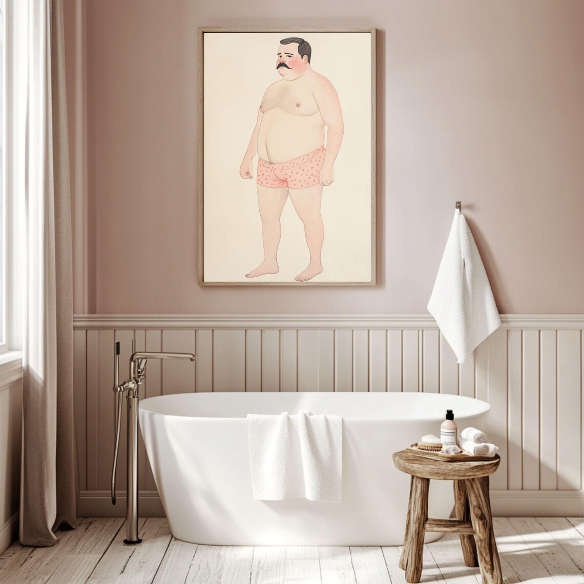 Quirky Humorous Mustache Man in Underwear Art Print
