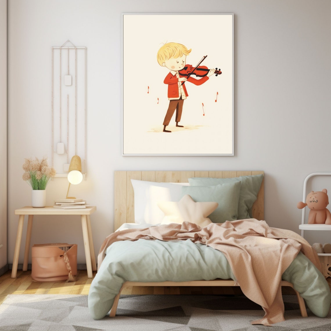 Little Boy Playing Violin Sweet Musical Kids Room Art Poster