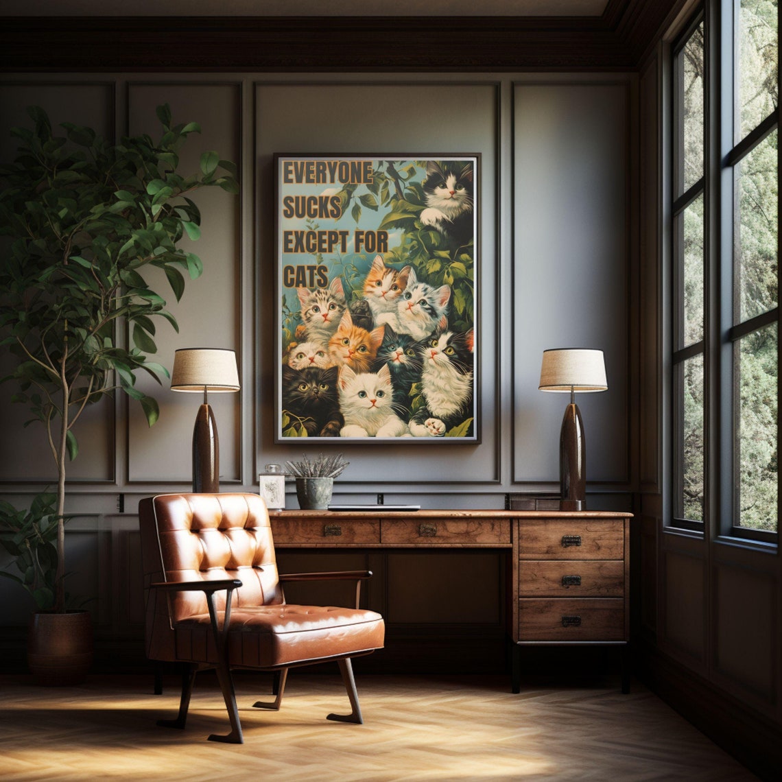 Everyone Sucks Except For Cats Funny Vintage Kitten Wall Poster