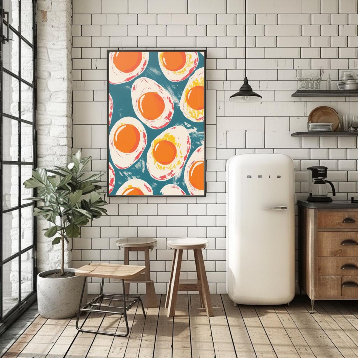 Sunny Side Up Fried Eggs Repeating Pattern Retro Kitchen Poster