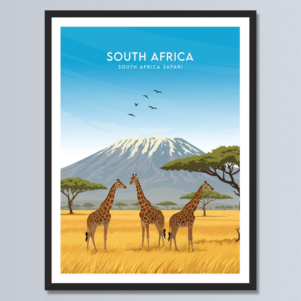 South Africa Safari Giraffes Savanna Acacia Mountain Sunset Poster