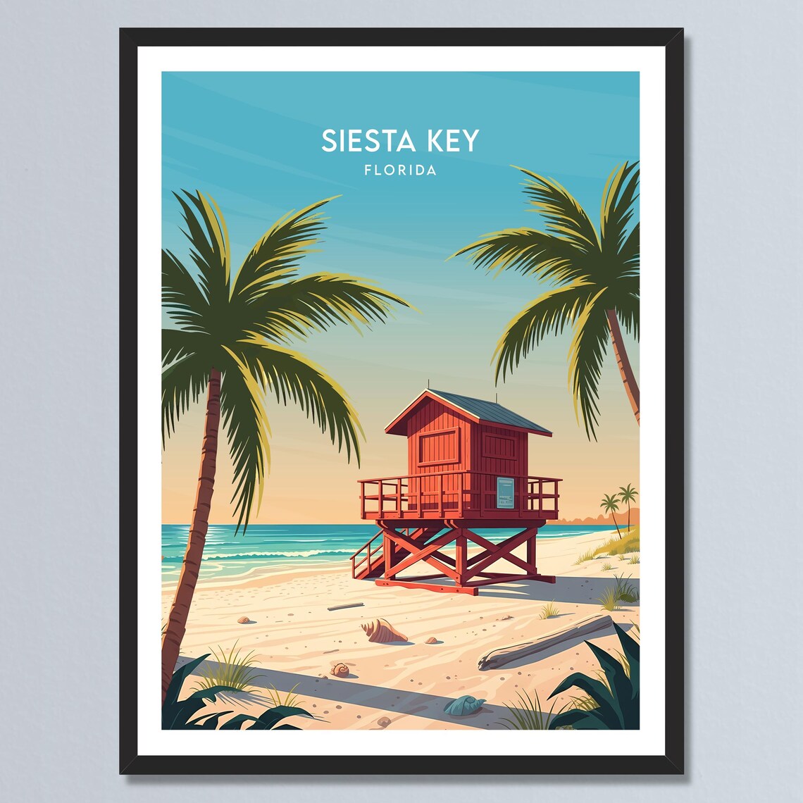 Siesta Key Florida Red Lifeguard Tower Golden Sunset Beach Poster