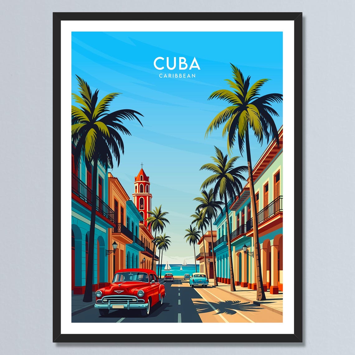Cuba Caribbean Colonial Street Scene Classic Cars Harbor Poster