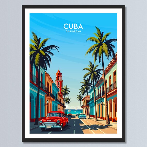 Cuba Caribbean Colonial Street Scene Classic Cars Harbor Poster