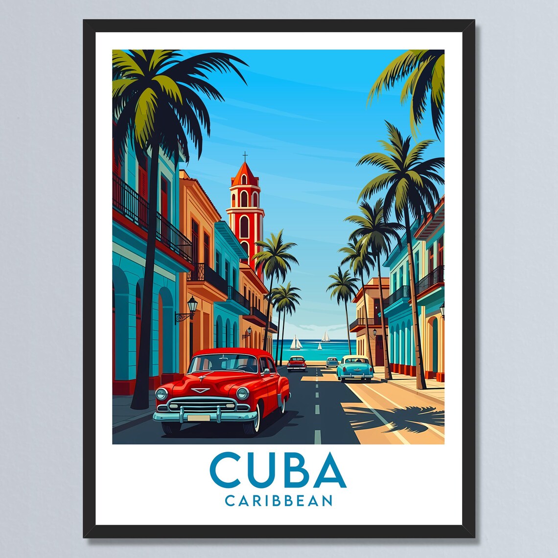 Cuba Caribbean Historic Colonial Street Classic Cars View Poster