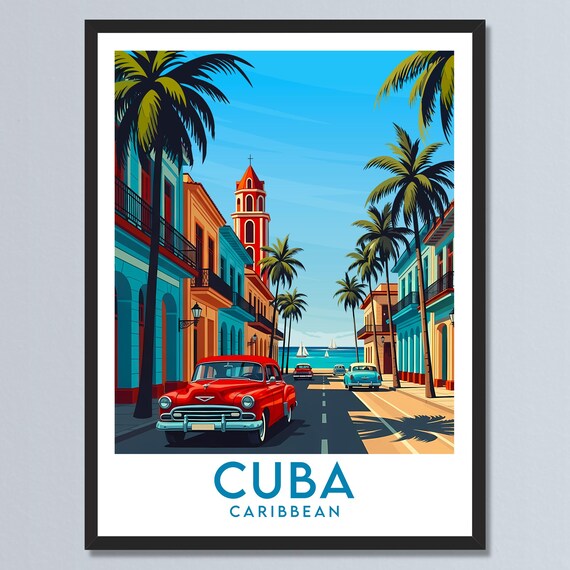 Cuba Caribbean Historic Colonial Street Classic Cars View Poster