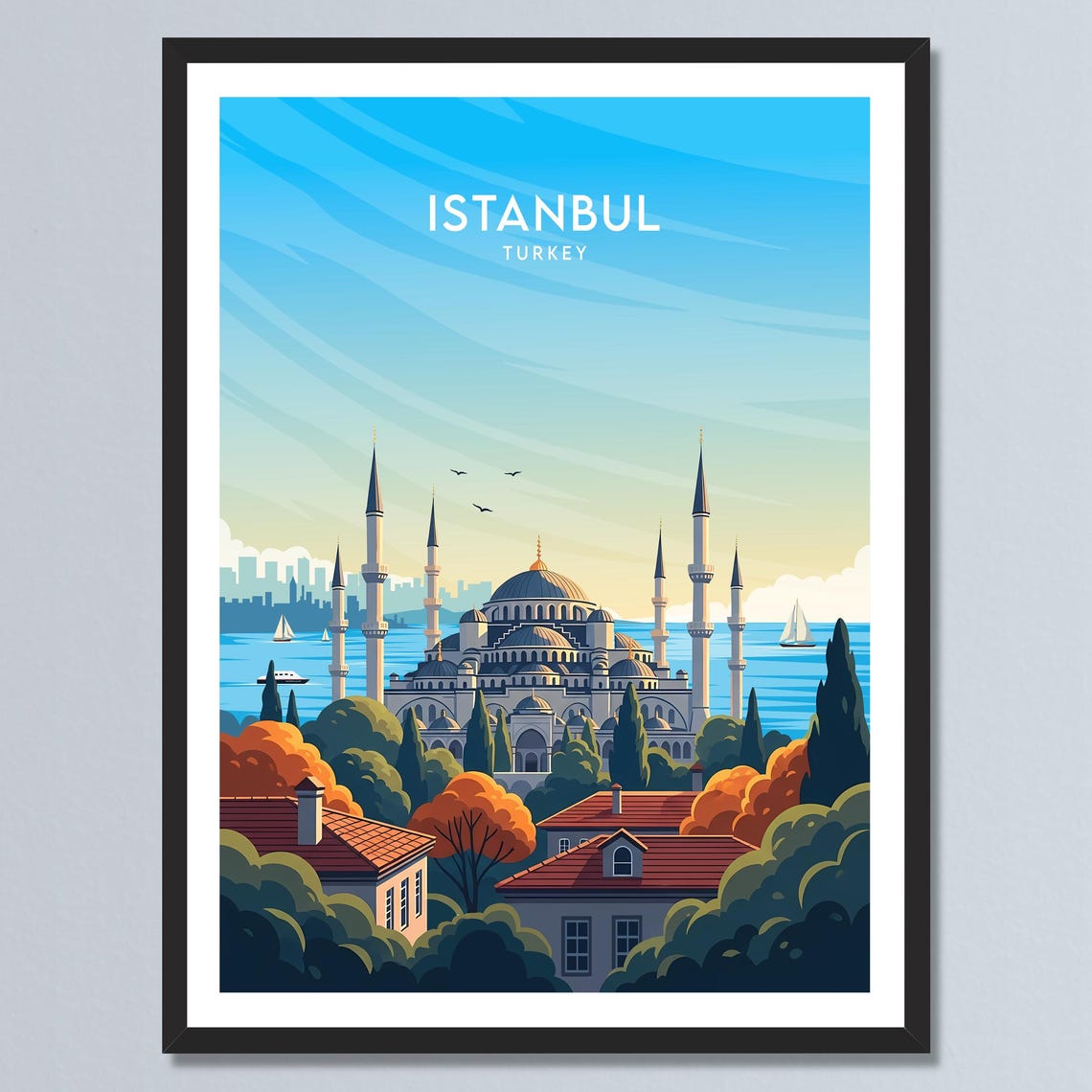 Istanbul Turkey Blue Mosque Sultanahmet Six Minarets Waterfront Poster