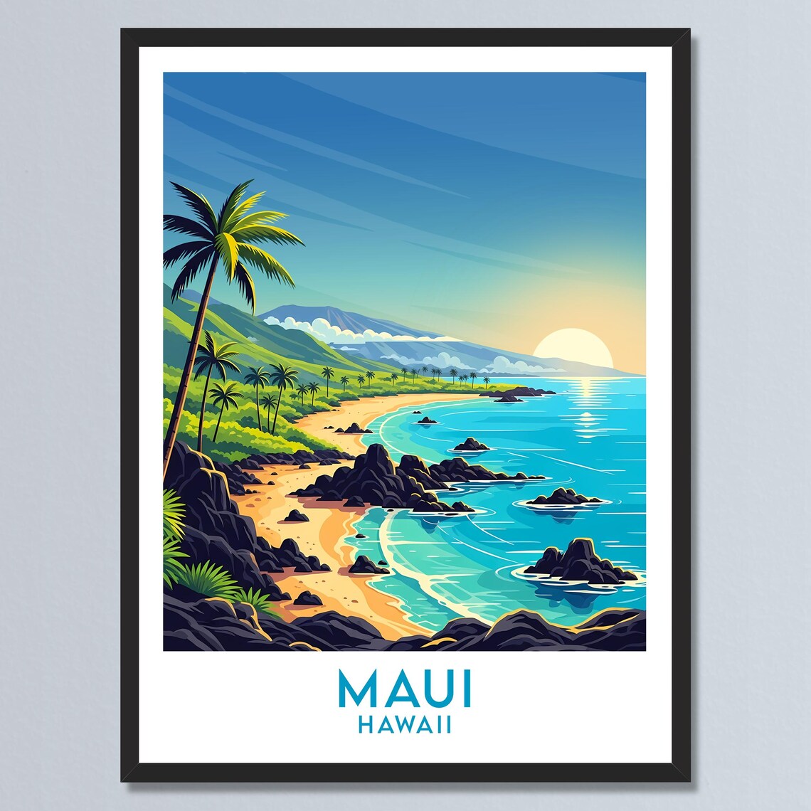 Maui Hawaii Island Beach Paradise Sunrise Ocean Palm Fronds Poster