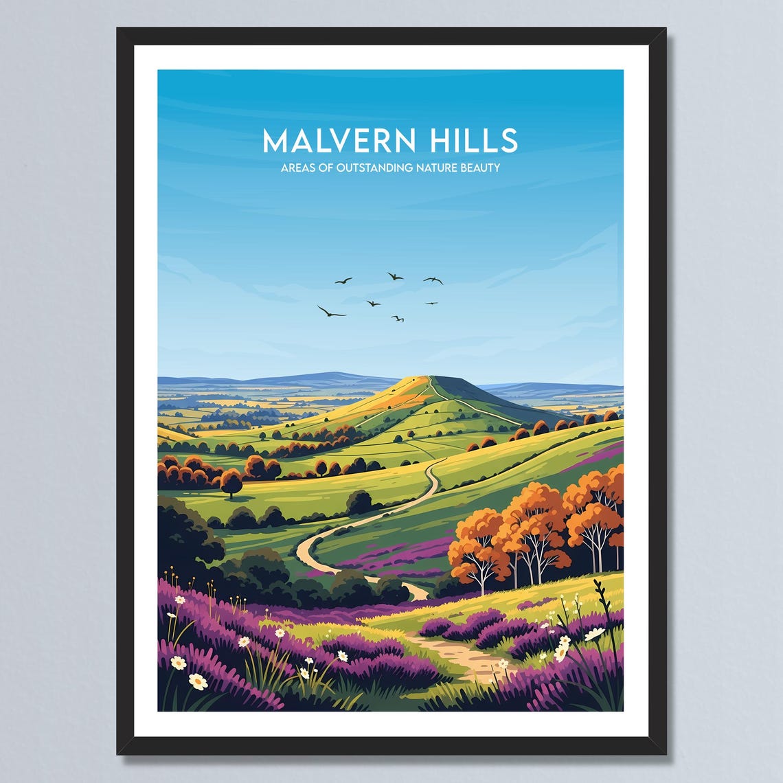 Malvern Hills England Countryside Heather Landscape Travel Poster