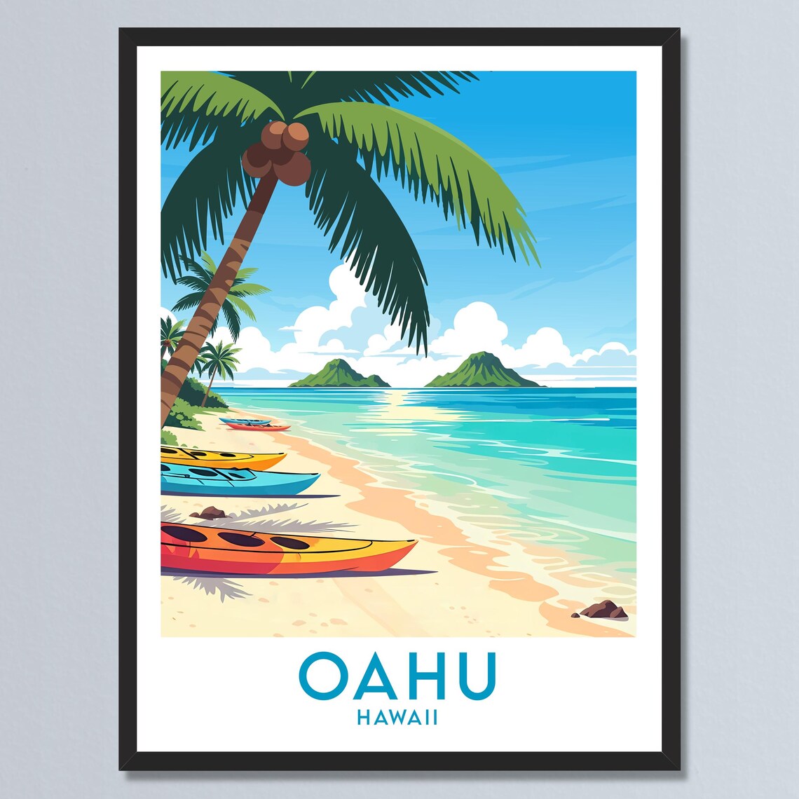 Oahu Hawaii Kayaks Tropical Beach Twin Mokulua Islands Poster