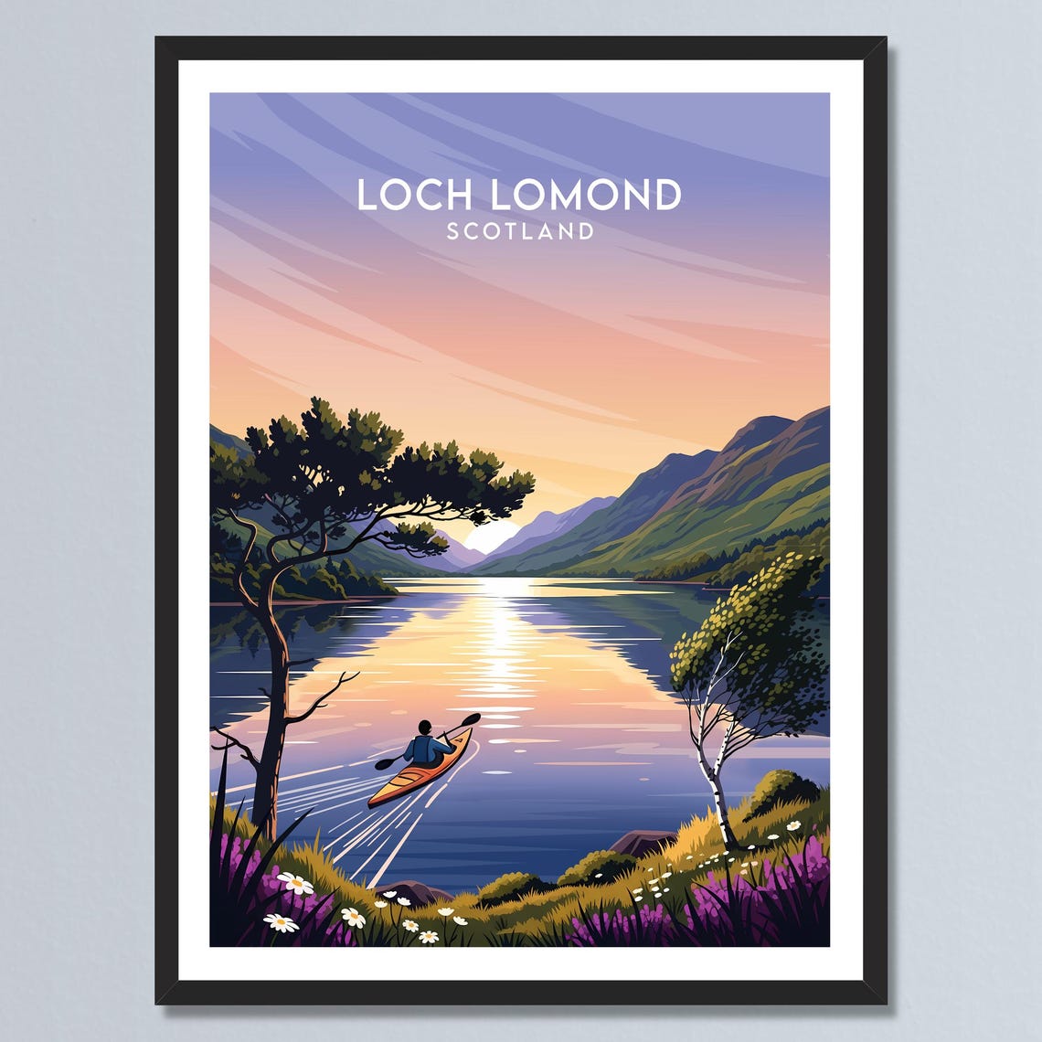 Loch Lomond Scotland Golden Hour Kayak Trip Highland Lake View Poster