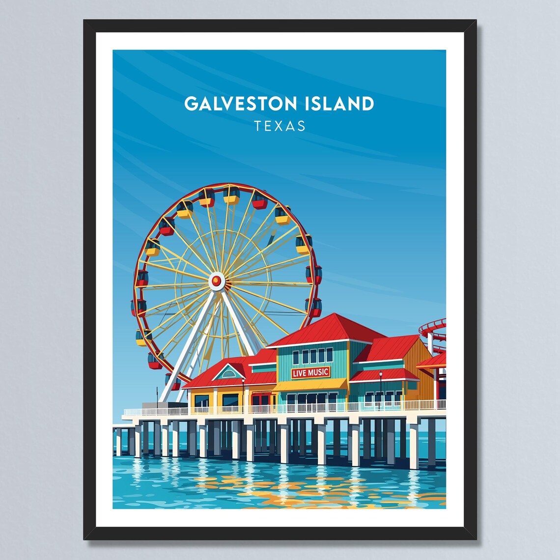 Galveston Island Texas Pier Amusement Park Ferris Wheel Poster