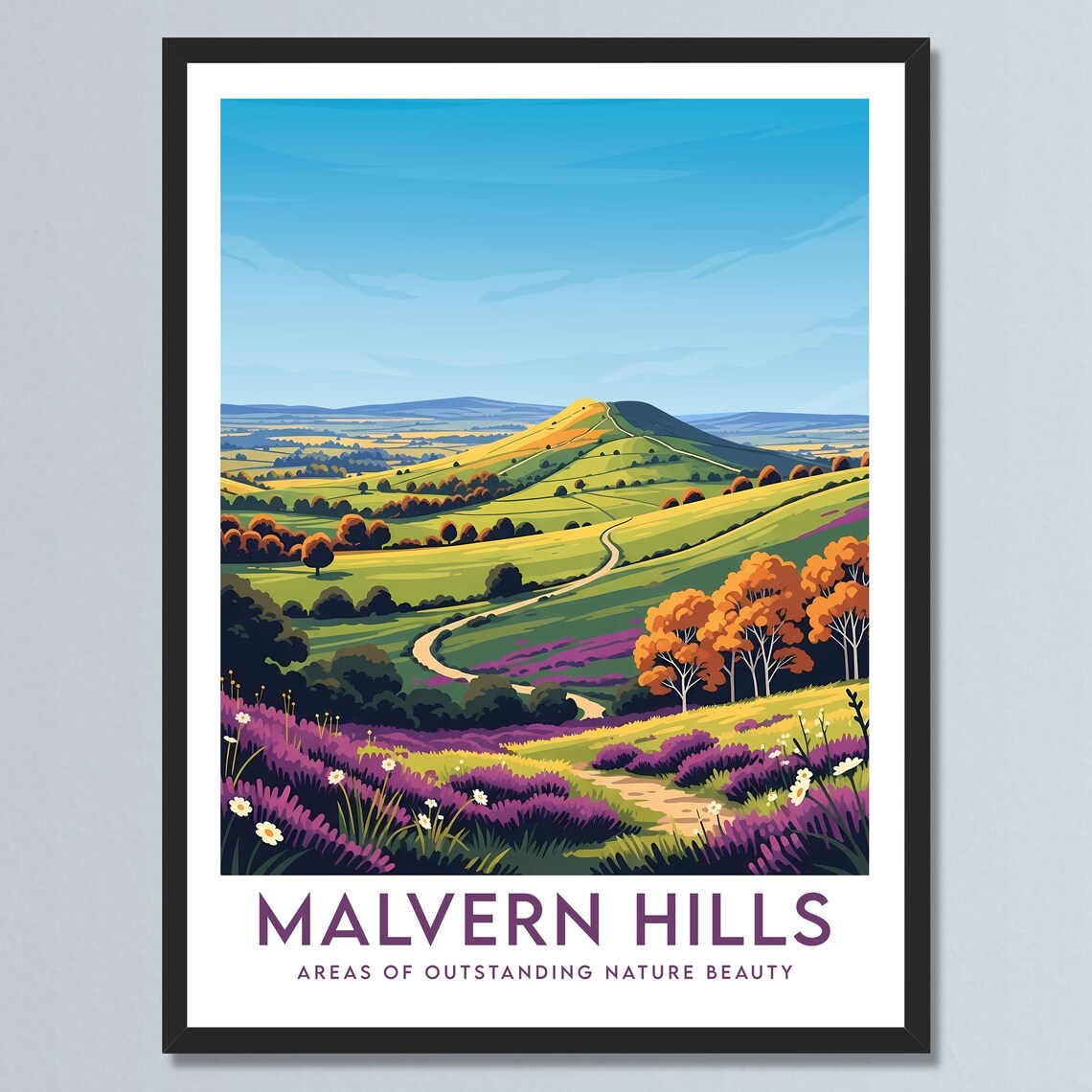 Malvern Hills English Countryside Rolling Green Hills Travel Poster