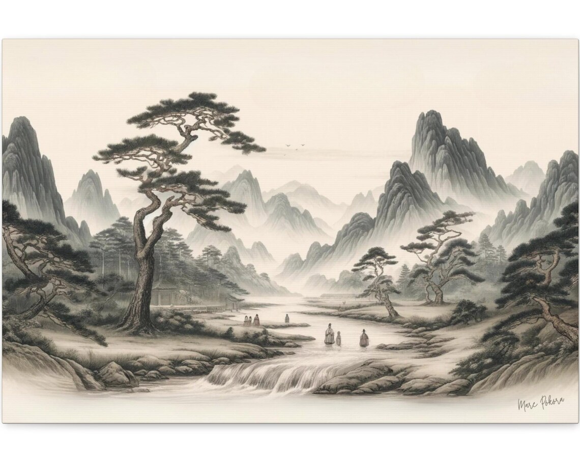 Joseon Hidden Sanctuary Ink Landscape Art Print