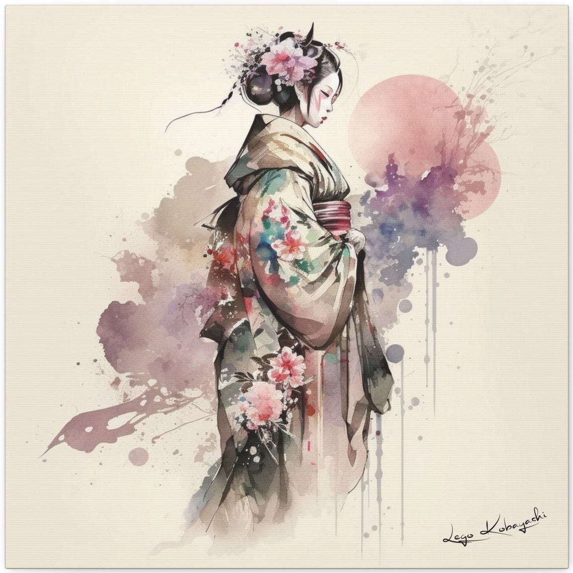 Wall Art Watercolor Painting Artist Signed Art Large Wall Decor For Living Room Fine Art Print Japanese Geisha 16 Kimina
